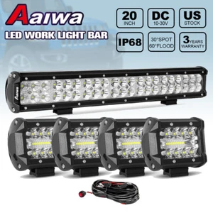 20" LED Work Light Bar Combo Offroad Driving + 4x 4" Cube Pods Wiring UTE 4WD - Picture 1 of 18