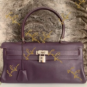 HERMES Paris Raisin Clemence leather & silver JPG KELLY 42 Bag Purse - Picture 1 of 12