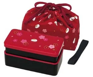 2 TIER RABBIT & PLUM BLOSSOMS LUNCH BOX WITH RICE BALL MOLD AND LUNCH BAG 640ML - Picture 1 of 3