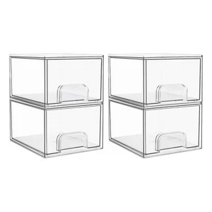Vtopmart 4 Pack Clear Stackable Storage Drawers 4.4'' Tall Acrylic Bathroom M... - Picture 1 of 7