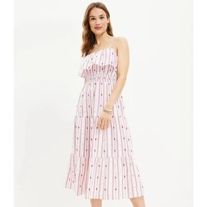 Ann Taylor LOFT Petite Striped Ruffle Strappy Midi Dress XLP - Picture 1 of 3