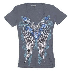 BRAD BUTTER Womens T-Shirt Grey V-Neck M - Picture 1 of 6