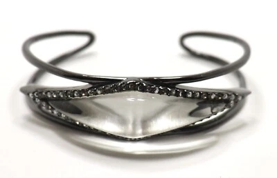 PULSERA ALEXIS BITTAR GUNMETAL CON PLATA LUCITA Y CRISTAL ESPALDA ABIERTA Foto 1 de 4