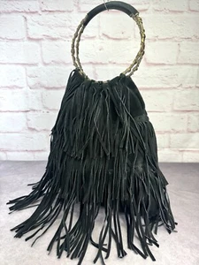 RARE Valentino Black Suede Fringe Hobo Bag - Picture 1 of 14