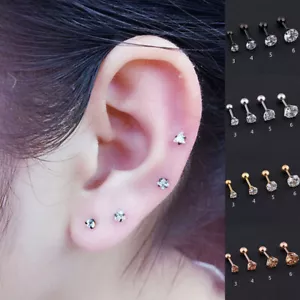 Pendiente de acero inoxidable gema de tamaño múltiple con perno cartílago barra Tragus hélice oreja superior - Imagen 1 de 16