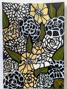 ACEO Art Card Original, Botanical, Acrylic, Signed, Titled , Outsider, Brut Art - Picture 1 of 3