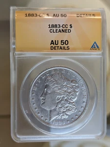 1883-CC United States Carson City Morgan Silver Dollar AU 50 ANACS gereinigt - Bild 1 von 5