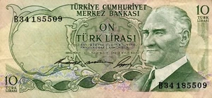 Billete Türkiye 10 Liras 1966 P180a - Imagen 1 de 2