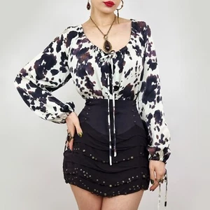 ALEXA CHUNG COW HIDE PRINT BROWN BLACK IVORY SATIN RELAXED BLOUSE TOP UK 10 £185 - Picture 1 of 13