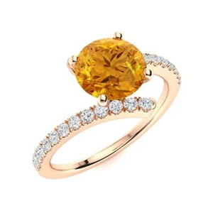 14K Rose Gold Women Ring Solid 2.21 Carat Real Diamond Citrine Gemstone Size 6 7 - Picture 1 of 4