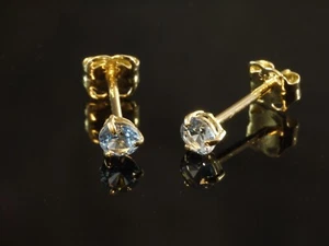585 Gold Ohrstecker 3 mm Größe 3 Krappen mit Aquamarin 1 Paar - Bild 1 von 2