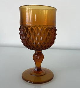 1960's Diamond Point by Indiana Glass Amber Water/Wine Goblets Vintage - Picture 1 of 4