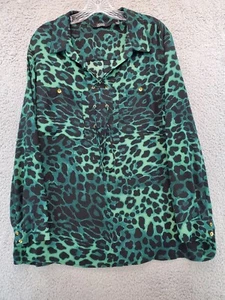 Dennis Basso Damen Langarmshirt Größe 20 W Grün Leopardenmuster - Bild 1 von 12