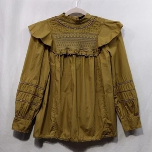 J. Crew Crocheted Lace Ruffle Top Women's XS Haney Brown Cottagecore Retro 90s - Picture 1 of 10