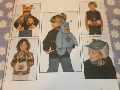 SIMPLICITY 7855 CHILD' BACKPACKS MITTENS HATS MUFF VEST PATTERN-UNCUT-S-M-L - Image 1 of 3