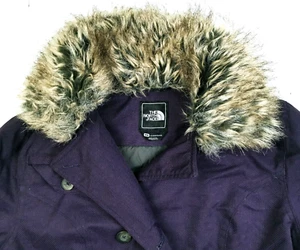 HOT Women THE NORTH FACE PRIMALOFT DOUBLE BREAST FUR Collar PURPLE TRENCH Coat M - Picture 1 of 17