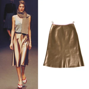 miu miu F/W2000 classy satin shiny silk champagne gold a-line skirt - Picture 1 of 6