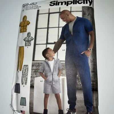 Simplicity Pattern S9482 Men Boy Track Suit Jacket Pants Shorts Size Hoodie S-XL - Image 1 of 4