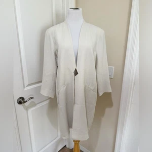 Eileen Fisher 100% Silk Georgette Crepe Bone White Wash Long Jacket Size XL - Picture 1 of 9