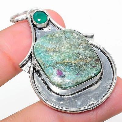 RubyFuchsite, Emerald(Simulated) Gemstone Jewelry Pendant 2.09" New Year Gift L6 - Image 1 of 3