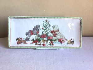 Pier 1 Imports Exclusive Christmas Morning Pups Rectangle Ironstone Platter - Picture 1 of 7