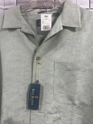 Bill Blass Premium Para Hombres XL Camisa Verde Salvia Palmera Botones Rayón Poli Nuevo con Etiquetas Foto 1 de 4