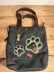 CHALA Paw Prints Tote Handtasche Geldbeutel Hundeknochen Tasche blau und braun - Bild 1 von 11
