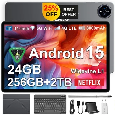 2025 PAD Tablet Android 15 24GB RAM+256GB 80000mAh 11 Zoll 13MP+8MP 5GWIFI USB-C - Bild 1 von 4