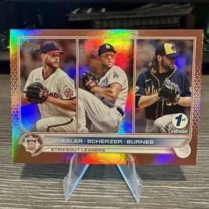 2022 Topps Strikeout Leaders #127 Scherzer Burnes Wheeler ROSE GOLD SSP🔥 /10 🔥 - Foto 1 di 3