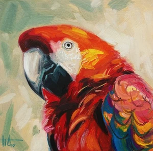 Pintura al óleo original retrato de loro pintura de pájaros de 6x6 pulgadas - Imagen 1 de 5