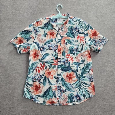 Camisa con botones Old Navy para hombre XL blanca floral hawaiana manga corta Foto 1 de 4