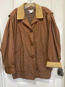 VTG Talbots Lightweight Brown Cotton Canvas Suede Trim Barn Chore Jacket Small - Picture 1 of 10