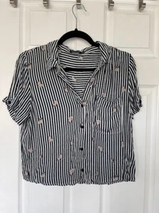 Bershka Women's Large UK 14 White and Navy Pug Patterned Blouse - Picture 1 of 6