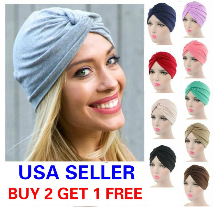 Cotton Women Turban Ladies Hair Head Hijab Cap Muslim Wrap Stretch Hat Scarf - Image 1 of 3