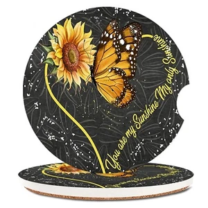 Butterfly Sunflower Absorbent Cup Holders Car Coasters,Ceramic Stone Drinks C... - Picture 1 of 4