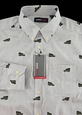 Camisa de viaje Roundtree & Yorke inteligente fácil cuidado manga larga estampada mediana Foto 1 de 4