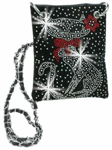 handbag black rhinestone kitty cross body Cat Design Petite Cross body Sling - Picture 1 of 2