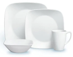 16-pc Corelle PURE WHITE SQUARE Dinnerware Set *Dinner Lunch Plates Bowls & Mugs - Picture 1 of 7