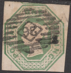 1847 SG55 1s GREEN EMBOSSED CUT SQUARE FINE USED 3 LARGE MARGINS - Picture 1 of 2
