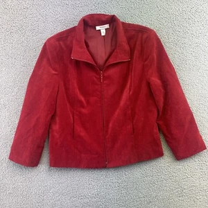 Dressbarn Womens Zip Up Blazer Jacket Red Plush Pockets Long sleeve Sz XL Lined - Picture 1 of 8