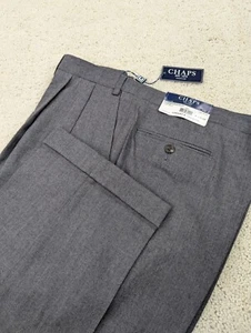 Wool Flannel Pants Mens 40x31 Gray Chaps Pleated Straight Leg Classic High Rise - Picture 1 of 15