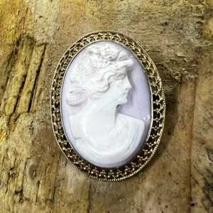 14k Gold Antique Victorian Lady in a Filigree 1” Brooch Pin / Pendant Vintage - Picture 1 of 6