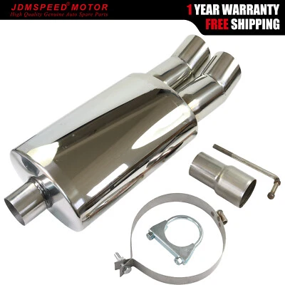 JDMSPEED Universal Twin Stainless Steel Tip Performance Exhaust Muffler Back Box LMO 003