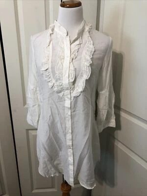 NWT MONORENO Women’s Ivory 3/4 Sleeve Sheer Button-up Shirt M — 第 1/4 张图片