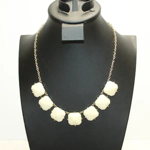 Vintage Gold Tone Cream Square Enamel Statement Necklace - Picture 1 of 6