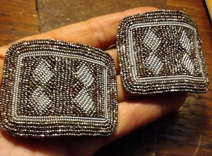ART DECO Beaded SHOE BOOT Jewelry CLIP Buckle Metal FBN EVERCLIP Antique SIGNED - Picture 1 of 12