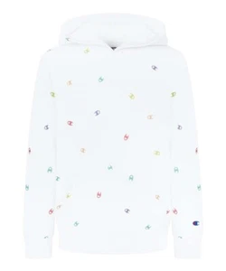 Champion C Logo Allover Print Fleece Hoodie Size S  -White- - Picture 1 of 7