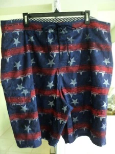 MENS JOE BOXER RED WHITE NAVY STRIPE/STAR 2XL SWIMSUIT 1 SIDE CARGO POCKET #7111 - Bild 1 von 2