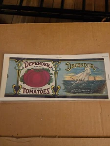 DEFENDER Vintage Maryland Tomato, Sailboat, **AN ORIGINAL 1920’s TIN CAN LABEL** - Bild 1 von 10
