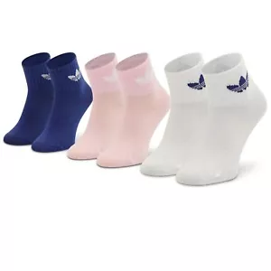 adidas Originals Juego de 3 calcetines tobilleros para niños blanco rosa azul 31-33 - Imagen 1 de 5
